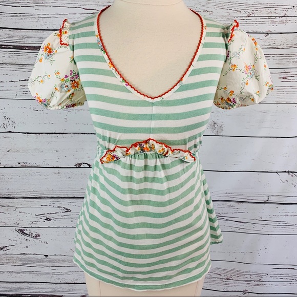 Ric Rac Tops - Ric Rac floral with stripes shirt lace trim